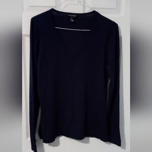 Long Tall Sally Navy V-Neck Knit Top With Button Accents